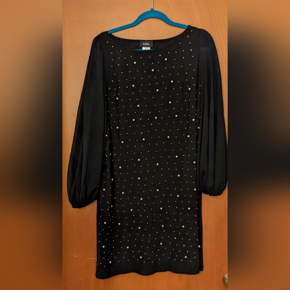 Black Chiffon and Pearl Cocktail Dress